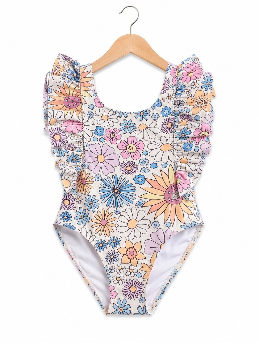 Posh Peanut Girls Floral Ruffle One-Piece Swimsuit - Pink, Blue, Yellow, Cream